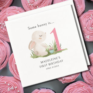 Serviette En Papier Un lapin est une rose 1er fête d'anniversaire