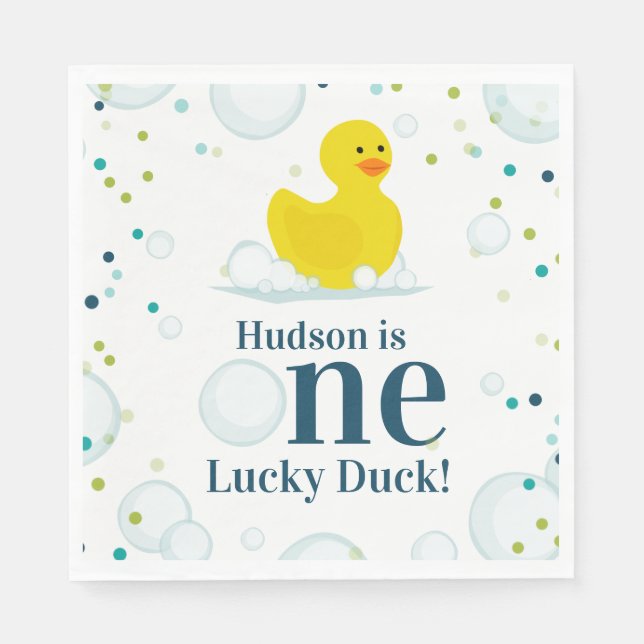 Serviette En Papier Un Lucky Canard rose Premier anniversaire fête (Devant)