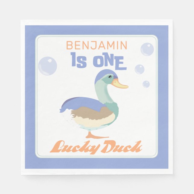 Serviette En Papier Un Lucky Duck & Bubbles Premier Anniversaire Paste (Devant)