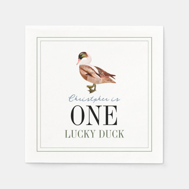 Serviette En Papier Un Lucky Duck Classic Boy 1er Anniversaire (Devant)