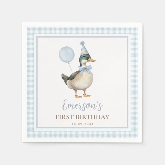 Serviette En Papier Un Lucky Duck Pastel Blue Balloon Anniversaire Fav (Devant)