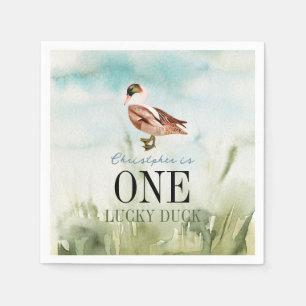 Serviette En Papier Un Lucky Duck Watercolor garçon 1er anniversaire