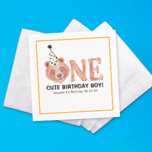 Serviette En Papier Un mignon Anniversaire Garçon Bear Napkins - 1er A