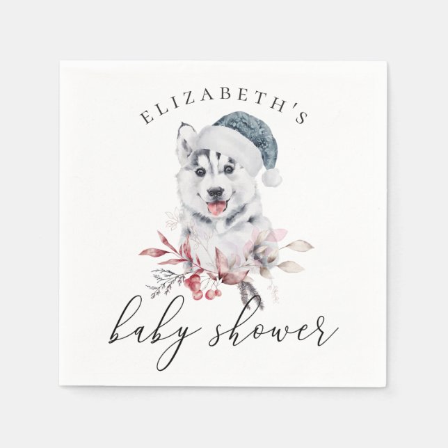 Serviette En Papier Un mignon chien. Baby shower animal d'hiver (Devant)