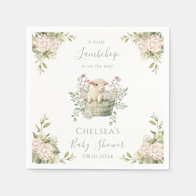Serviette En Papier Un Petit Baby shower De Moutons Floraux Lambchop (Devant)