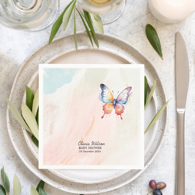 Serviette En Papier Un petit Baby shower fantaisiste pastel aux papill (Créateur téléchargé)