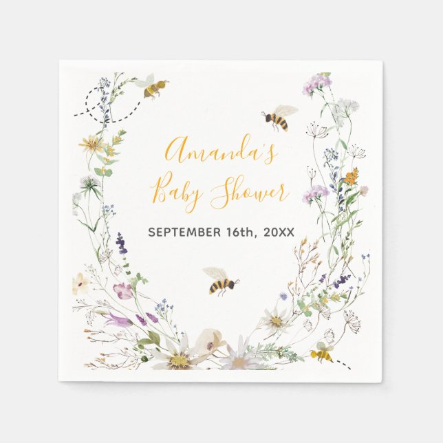 Serviette En Papier Un petit Baby shower Fleur sauvage d'abeilles à mi (Devant)
