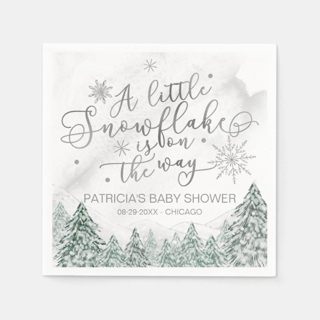 Serviette En Papier Un petit Baby shower gris Snowflake (Devant)