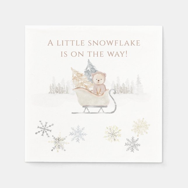 Serviette En Papier Un petit Baby shower neutre de flocon de neige (Devant)