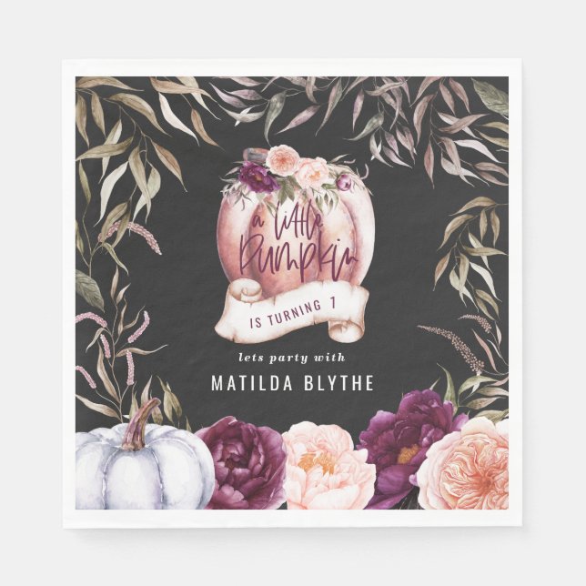 Serviette En Papier Un petit citrouille floral automne 1er anniversair (Devant)