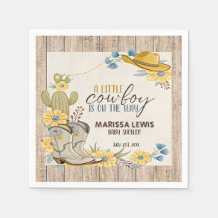 Serviette En Papier Un Petit Cow-boy Est En Chemin Bleu Yellow Western