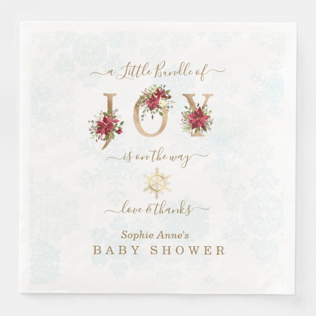 Serviette En Papier Un Petit Ensemble De Joy Poinsettia Baby shower Or (Devant)