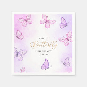 Serviette En Papier Un petit papillon violet et rose Baby shower fille
