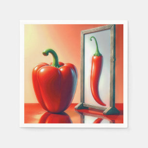 Serviette En Papier Un poivre rouge regardant dans un miroir