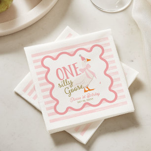 Serviette En Papier Un Ruban Rose de l'Oie Idiote pour le 1er Annivers