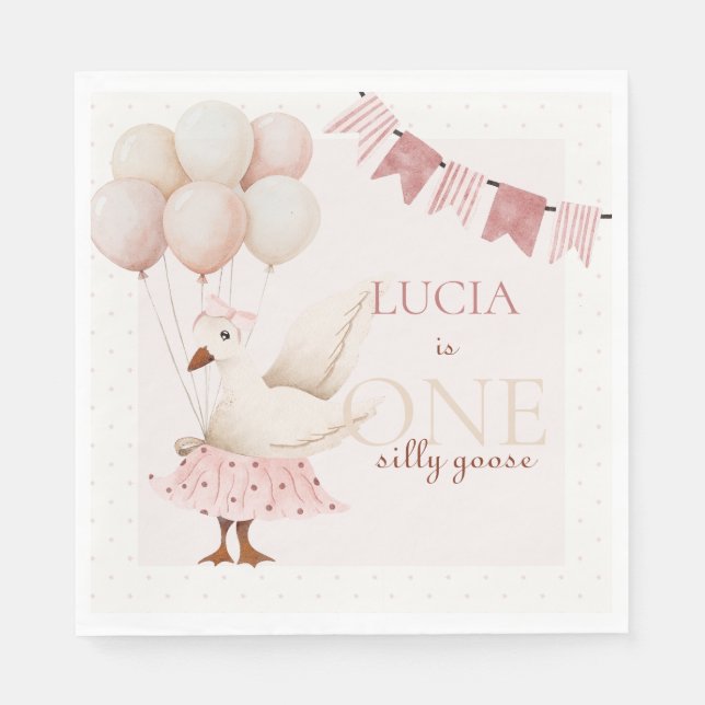 Serviette En Papier Un Silencieux Goose Pink Pastel 1er Anniversaire (Devant)