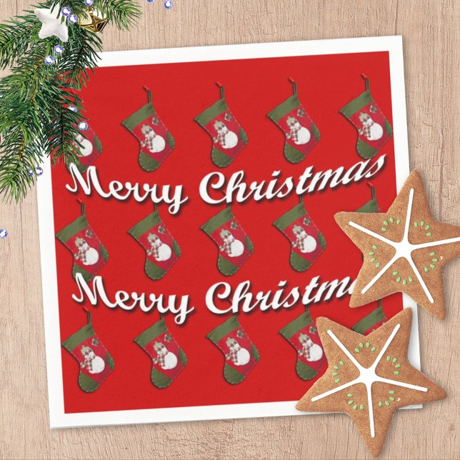 Serviette En Papier Un Snowman Joyeux Noël S'Est Rempli Sur Le Rouge (Créateur téléchargé)