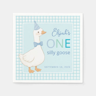 Serviette En Papier Un sot Goose Blue Plaid Boy 1er fête d'anniversair