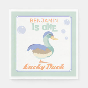 Serviette En Papier Une Canard Chanceux &  Bulles Premier Anniversaire