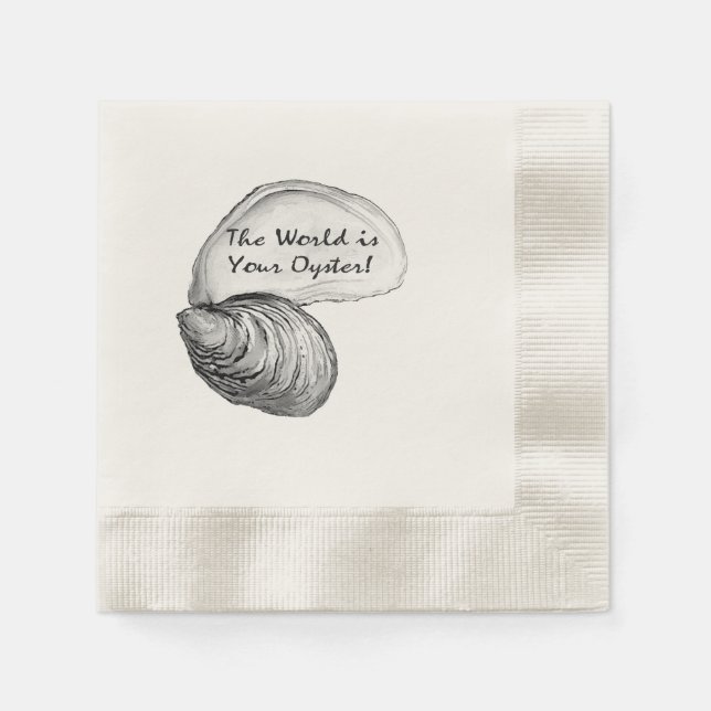 Serviette En Papier Une coquille d'huîtres avec le dicton "le monde es (Devant)