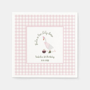 Serviette En Papier Une Fille au Nom de Oie Folle Gingham Rose 1er Ann
