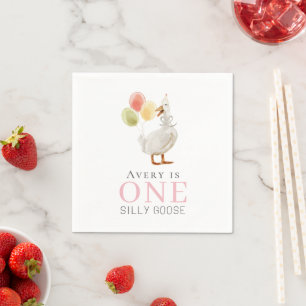 Serviette En Papier Une fille d'oie sotte rose 1er anniversaire