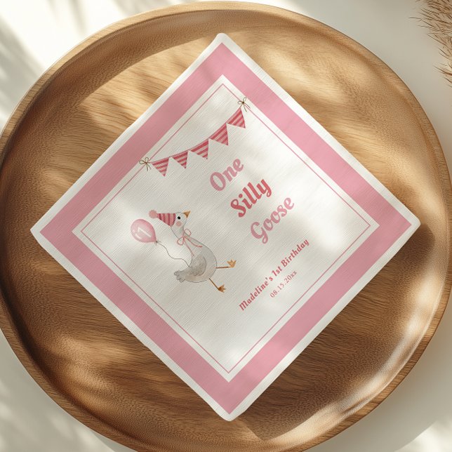 Serviette En Papier Une fille rose d'oie sotte 1er anniversaire (Créateur téléchargé)
