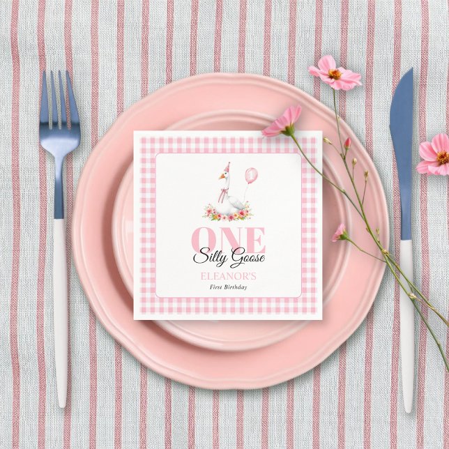 Serviette En Papier Une oie idiote, rose en vichy 1er anniversaire de  (Créateur téléchargé)