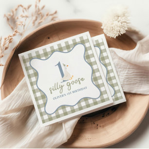 Serviette En Papier Une oie soie bleue et verte