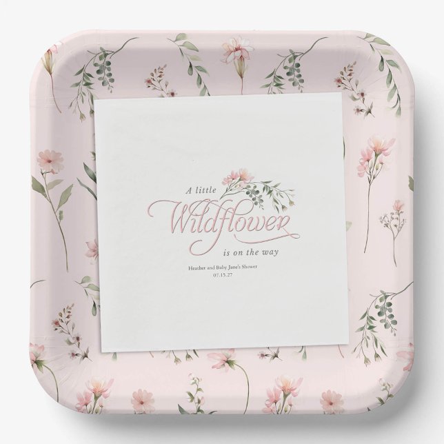 Serviette En Papier Une petite douche de bébé rose fleur sauvage (Créateur téléchargé)