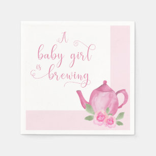 Serviette En Papier Une petite fille brasse un Baby shower de théière 