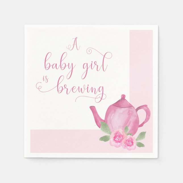 Serviette En Papier Une petite fille brasse un Baby shower de théière  (Devant)