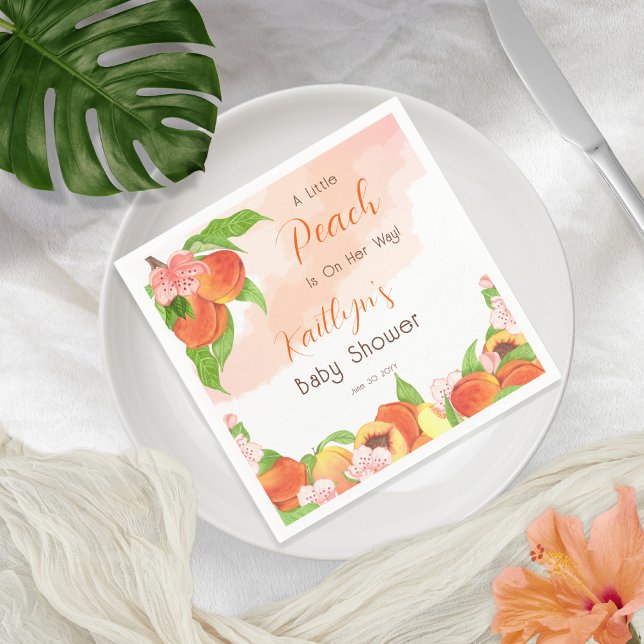 Serviette En Papier Une Petite Pêche Est En Chemin Fille Baby shower (Créateur téléchargé)