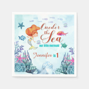 Serviette En Papier Une sirène orange de mer 1ère fille d'anniversaire