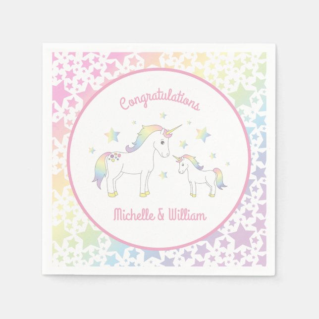 Serviette En Papier Unicorn Baby shower Pastel Rainbow Cute (Devant)