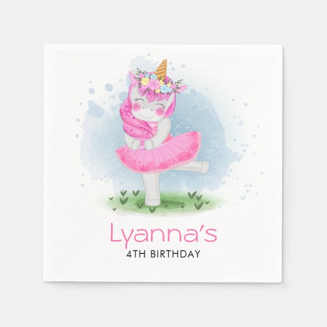 Serviette En Papier Unicorn Ballerina 4 Anniversaire (Devant)
