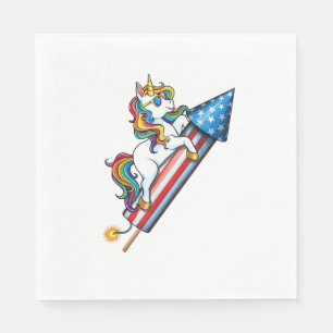 Serviette En Papier Unicorn équitation Fireworks American USA Drapeau