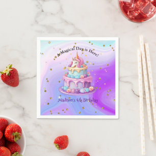 Serviette En Papier Unicorn étincelle Bleu pourpre gâteau 4e anniversa