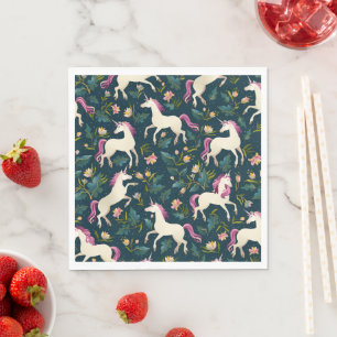 Serviette En Papier Unicorn Girls Cartoon Floral Arrière - plan Motif