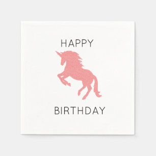 Serviette En Papier Unicorn Joyeux Anniversaire Peinture rose Napkin