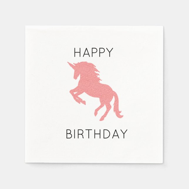 Serviette En Papier Unicorn Joyeux Anniversaire Peinture rose Napkin (Devant)