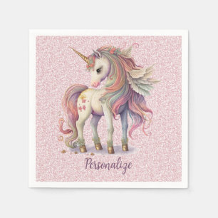 Serviette En Papier Unicorn Magique Arc-en-ciel couleurs Parties scint