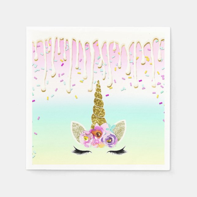 Serviette En Papier Unicorn Pastel Rainbow Frosting Dristing Birthday (Devant)