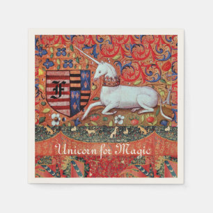 SERVIETTE EN PAPIER UNICORN POUR MONOGRAMME HÉRALDIQUE FLORAL MAGIQUE