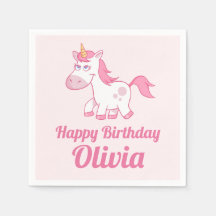 Unicorn rose mignon papier d'anniversaire Napkin