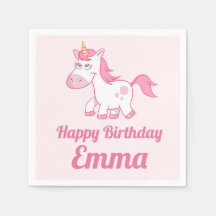 Unicorn rose mignon papier d'anniversaire Napkin