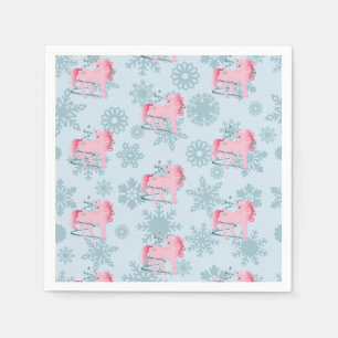 Serviette En Papier Unicorn rose mignonne Girl Whimsical Snowflakes