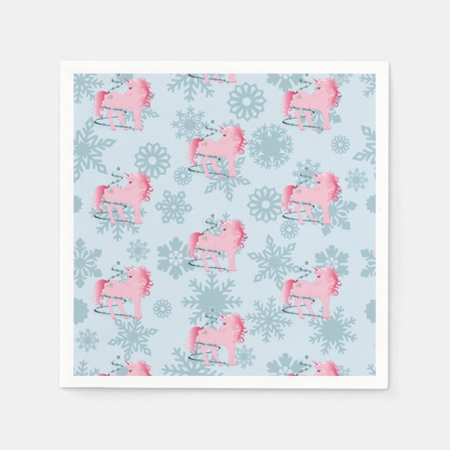 Serviette En Papier Unicorn rose mignonne Girl Whimsical Snowflakes (Devant)