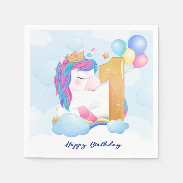 Serviette En Papier Unicorne 1er anniversaire (Devant)