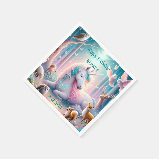 Serviette En Papier Unicorne, Bébé/ Enfants, Anniversaire Nom personna (Coin)